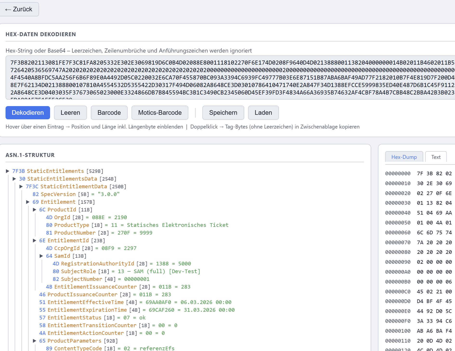 Hex-Viewer mit ASN.1-Dekodierung